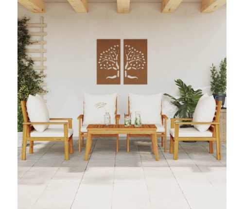 Juego de muebles jardín 5 pzas con cojines madera maciza acacia