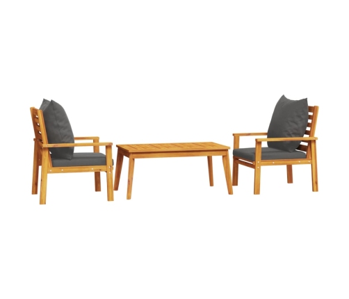 Set de muebles para jardín 3 piezas con cojines madera acacia