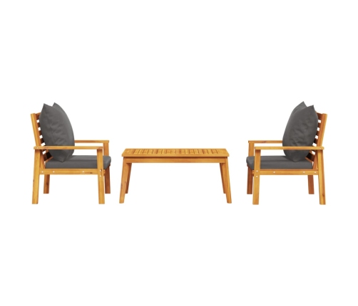 Set de muebles para jardín 3 piezas con cojines madera acacia