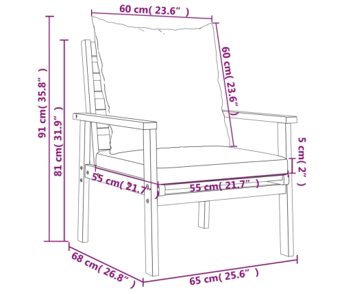 Set de muebles para jardín 3 piezas con cojines madera acacia