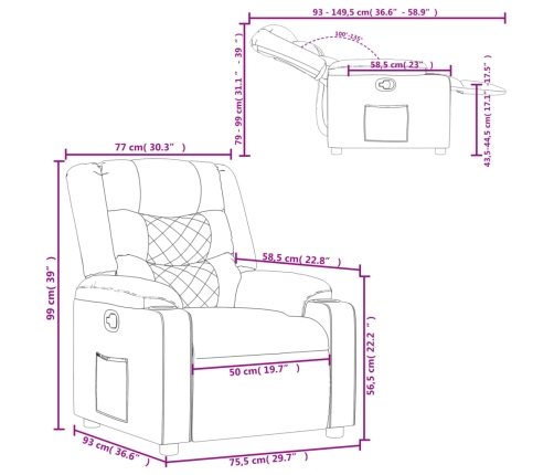 Sillón reclinable de cuero sintético marrón