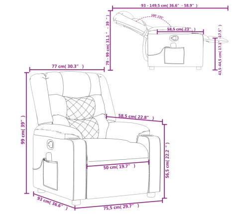 Sillón reclinable de masaje de tela negro