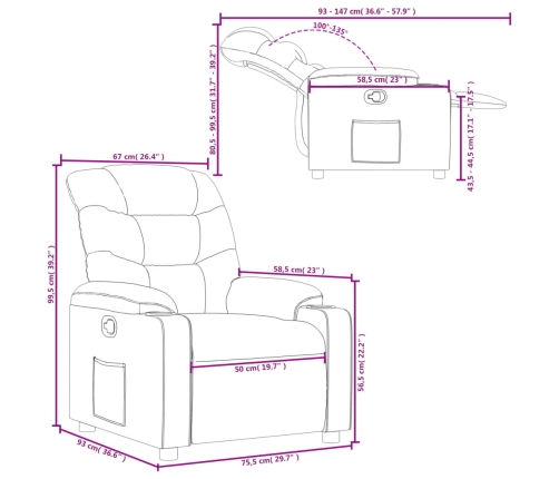 Sillón reclinable de cuero sintético crema