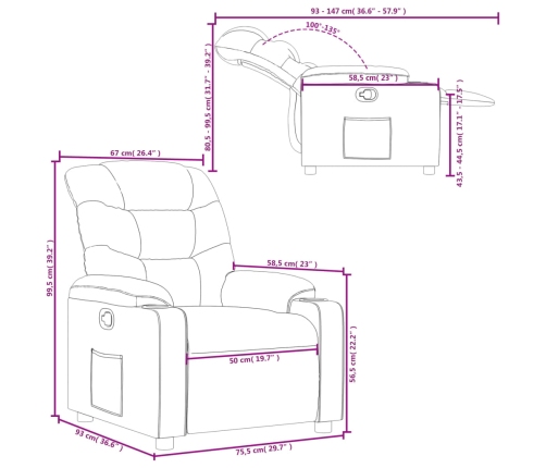 Sillón reclinable de cuero sintético gris