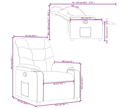 Sillón reclinable de cuero sintético color capuchino