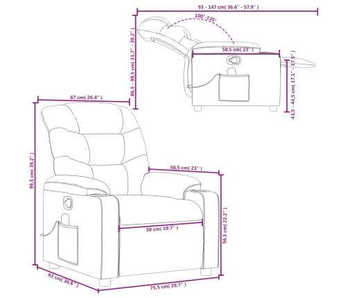 Sillón reclinable de masaje cuero sintético crema