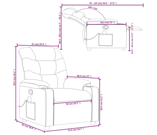 Sillón de masaje reclinable de tela marrón oscuro