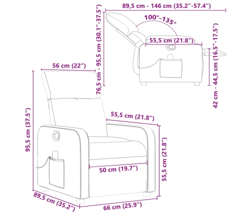 Sillón de masaje reclinable cuero sintético negro