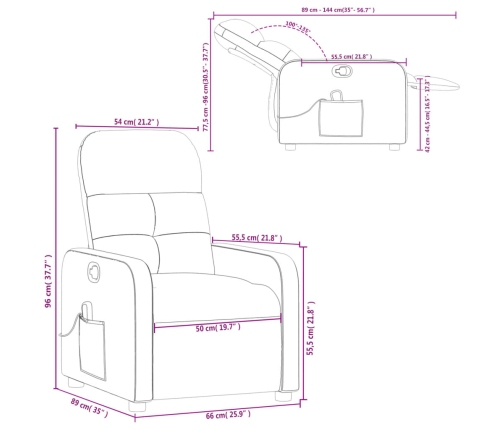 Sillón reclinable de masaje de tela gris claro