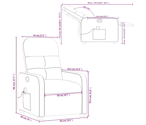 Sillón de masaje reclinable de tela gris oscuro