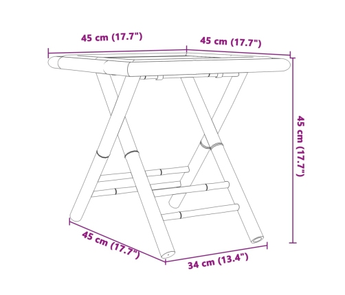 Mesa plegable de jardín de bambú 45x45x45 cm