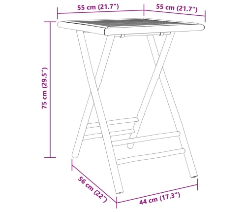 Mesa plegable de jardín de bambú 55x55x75 cm