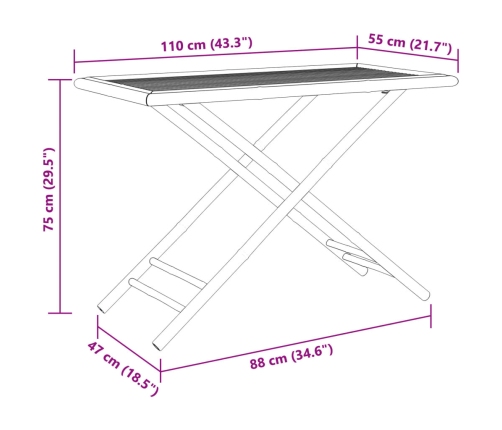 Mesa de jardín plegable de bambú 110x55x75 cm