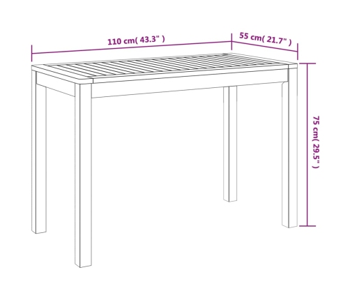 Mesa de comedor de jardín madera maciza de acacia 110x55x75 cm