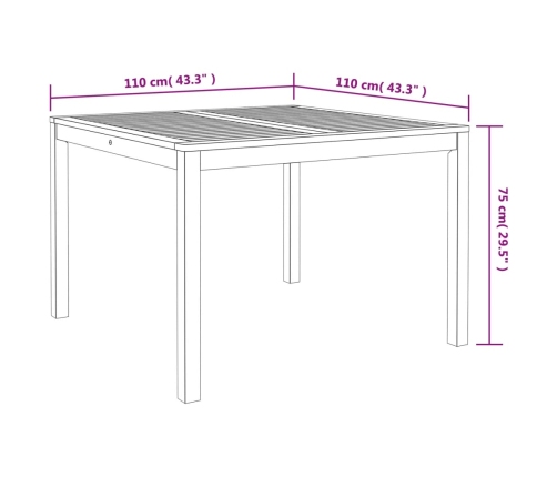 Mesa de comedor de jardín madera maciza de acacia 110x110x75 cm