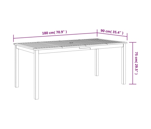 Mesa de comedor de jardín madera maciza de acacia 180x90x75 cm