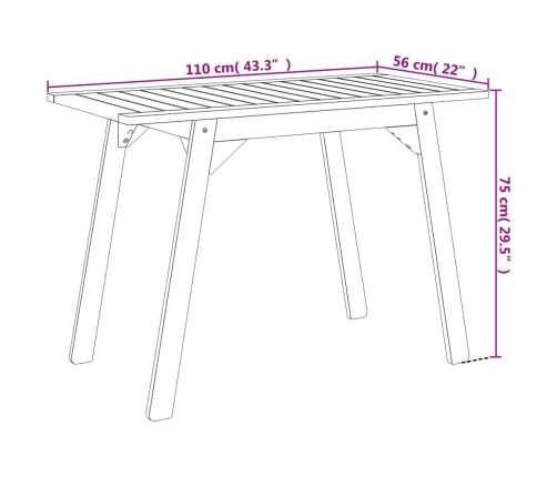 vidaXL Mesa de comedor de jardín madera maciza de acacia 110x56x75 cm