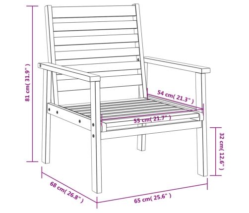 Sillón de jardín 2 unidades madera maciza acacia 66,5x65x81 cm