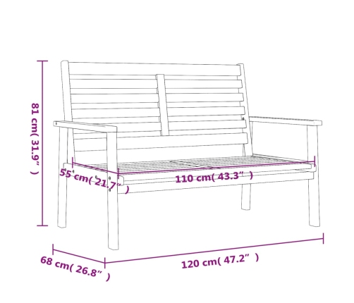 Banco sofá de jardín madera maciza de acacia 120 cm