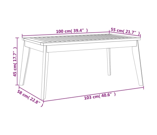 Mesa de comedor de jardín madera maciza de acacia 100x55x45 cm