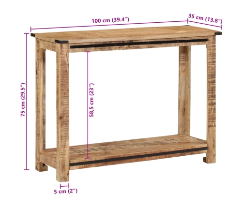 Mesa consola de madera maciza de mango 100x35x75 cm