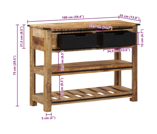 vidaXL Mesa consola de madera maciza de mango 100x35x75 cm