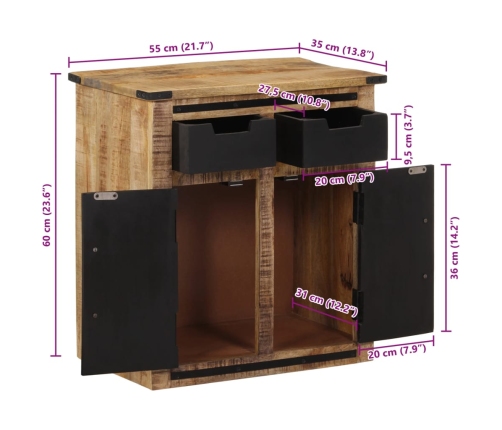 Aparador con 2 cajones madera maciza de mango 55x35x60 cm