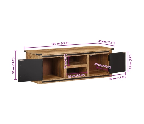 Mueble de TV con puertas madera maciza de mango 105x35x36 cm