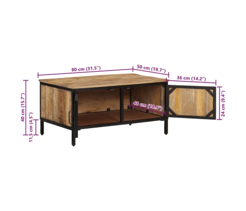 Mesa de centro de madera maciza de mango rugosa 80x50x40 cm