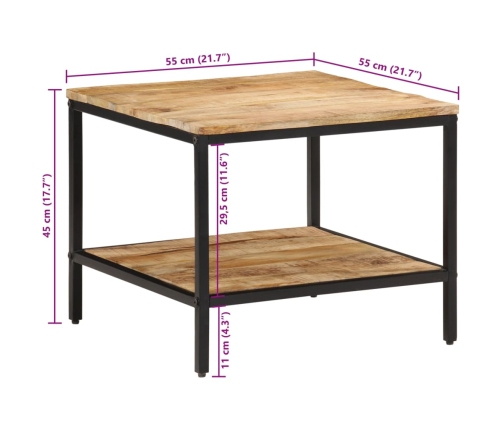 Mesa de centro de madera maciza de mango rugosa 55x55x45 cm