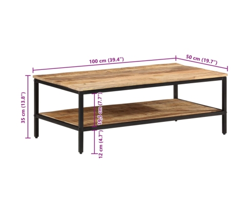Mesa de centro de madera maciza de mango rugosa 100x50x35 cm