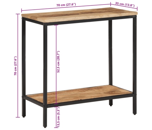 Mesa consola madera maciza de mango rugosa 70x35x70 cm