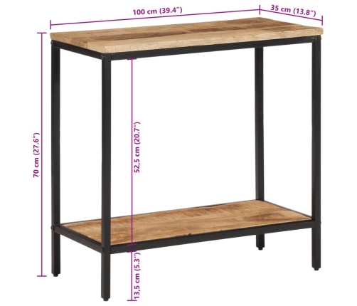 Mesa consola madera maciza de mango rugosa 100x35x70 cm