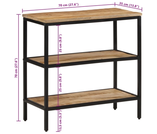 Mesa consola madera maciza de mango rugosa 70x35x70 cm