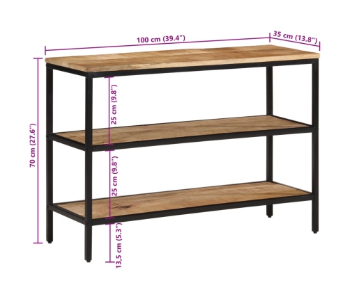 Mesa consola madera maciza de mango rugosa 100x35x70 cm