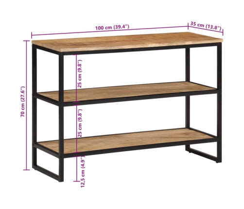 Mesa consola madera maciza de mango rugosa 100x35x70 cm