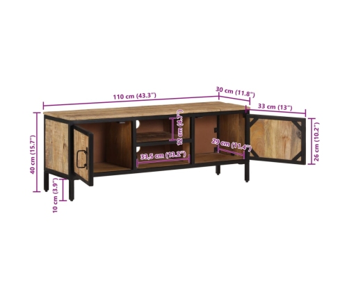 Mueble de TV madera maciza de mango rugosa 110x30x40 cm