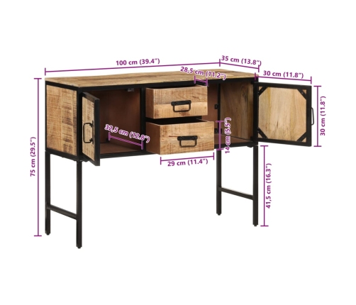 Aparador de madera maciza de mango rugosa 100x35x75 cm