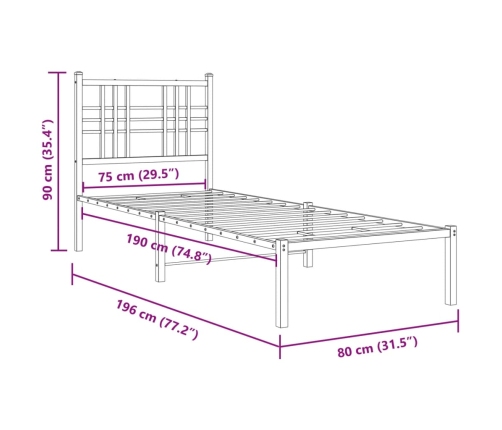 Estructura cama sin colchón con cabecero metal negro 75x190 cm