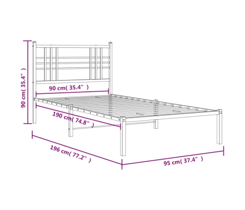 Estructura cama sin colchón con cabecero metal negro 90x190 cm