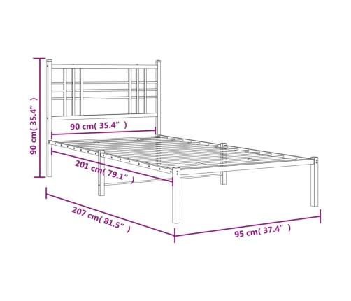 Estructura cama sin colchón con cabecero metal negro 90x200 cm