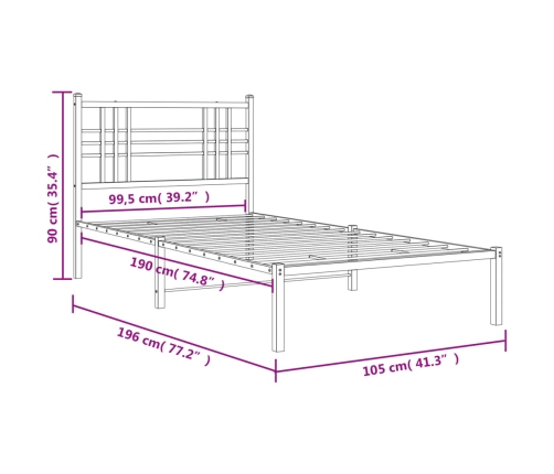 Estructura cama sin colchón con cabecero metal negro 100x190 cm