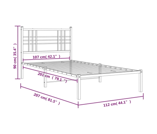 Estructura cama sin colchón con cabecero metal negro 107x203 cm