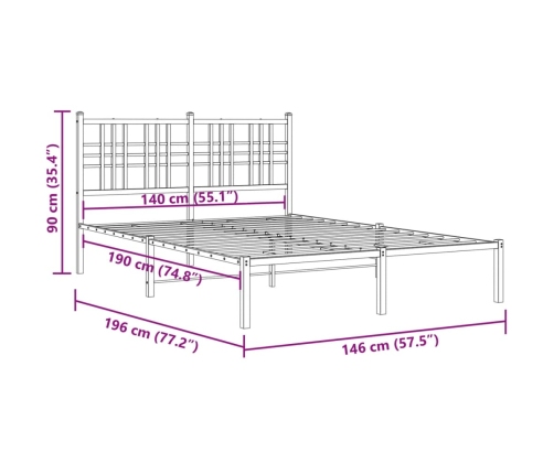 Estructura cama sin colchón con cabecero metal negro 140x190 cm