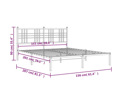 Estructura cama sin colchón con cabecero metal negro 150x200 cm
