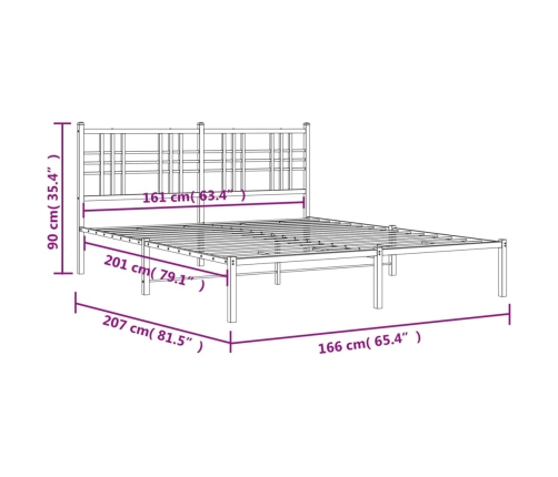 Estructura cama sin colchón con cabecero metal negro 160x200 cm