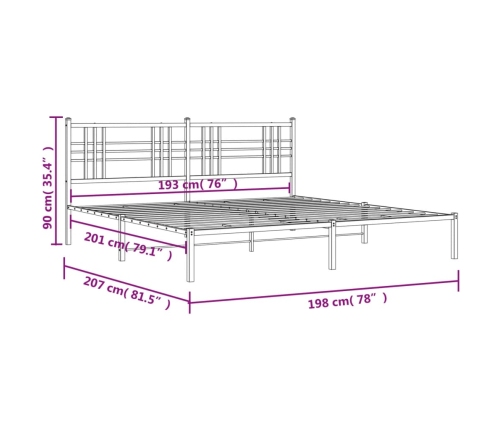 Estructura cama sin colchón con cabecero metal negro 193x203 cm