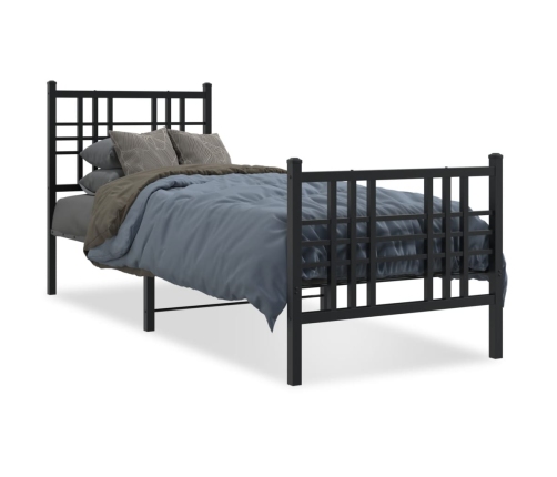 Estructura de cama con cabecero y estribo metal negro 75x190 cm