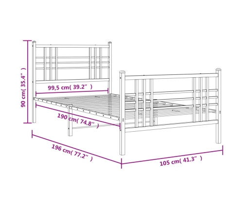 Estructura cama sin colchón con estribo metal negro 100x190 cm