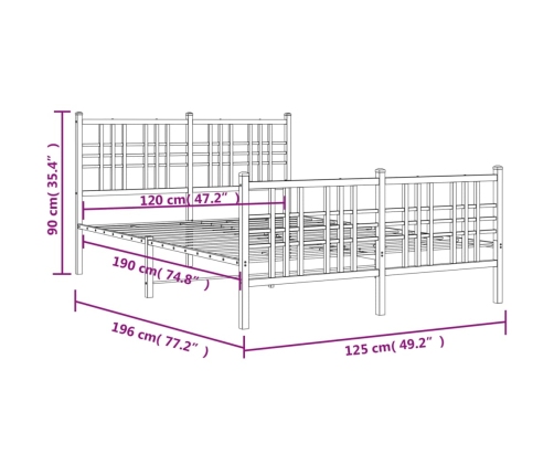 Estructura cama sin colchón con estribo metal negro 120x190 cm